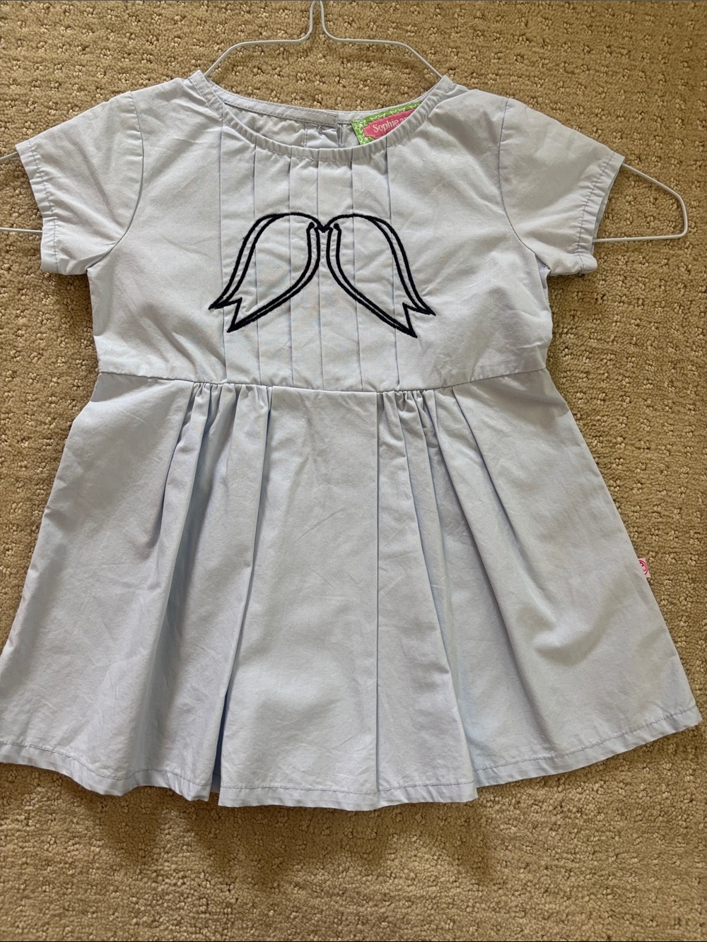 Girls Light Blue Cotton Dress with Embroidered Bow
